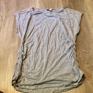 Micheal khors gray stretchy blouse with side rouching and shoulder zippers